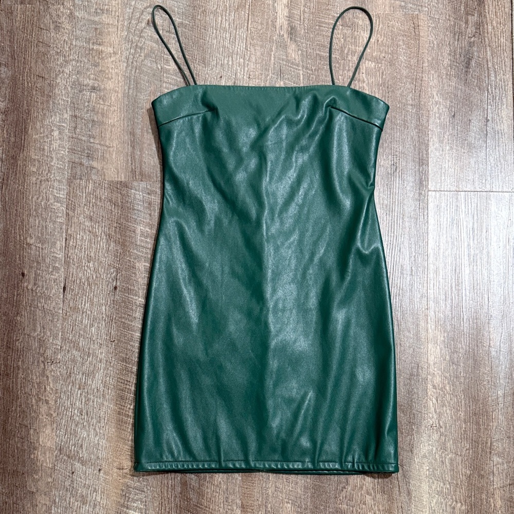 Micro mini Leather look  Green Spaghetti Strap Dress size L